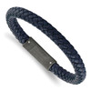 Lex & Lu Chisel Stainless Steel Brushed Blue Leather Braided 8.5'' Bracelet - Lex & Lu