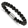 Lex & Lu Chisel Stainless Steel Polished Lava Rock Beaded Stretch Bracelet - Lex & Lu