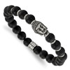 Lex & Lu Chisel Stainless Steel Buddha Black Agate Beaded Stretch Bracelet - Lex & Lu