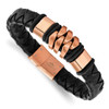 Lex & Lu Chisel Stainless Steel Brushed Rose Plated Black Leather Bracelet - Lex & Lu