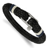 Lex & Lu Chisel Stainless Steel Polished Woven Black Cotton Bracelet LAL151187 - Lex & Lu