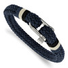 Lex & Lu Chisel Stainless Steel Polished Woven Navy Cotton Bracelet - Lex & Lu