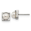 Lex & Lu Chisel Stainless Steel Polished Simulated Pearl Square Post Earrings - Lex & Lu