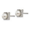 Lex & Lu Chisel Stainless Steel Polished Simulated Pearl Square Post Earrings - 2 - Lex & Lu