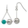 Lex & Lu Chisel Stainless Steel Triangle w/ImitationTurquoise Beads Earrings - Lex & Lu