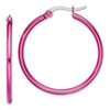 Lex & Lu Chisel Stainless Steel Pink IP plated 32mm Hoop Earrings - Lex & Lu