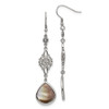 Lex & Lu Chisel Stainless Steel Black Mother of Pearl/CZ Dangle Earrings - Lex & Lu