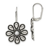 Lex & Lu Chisel Stainless Steel Polished/Antiqued CZ Flower Leverback Earrings - Lex & Lu