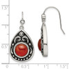 Lex & Lu Chisel Stainless Steel Polished/Antiqued Red Agate/CZ Dangle Earrings - 5 - Lex & Lu