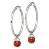 Lex & Lu Chisel Stainless Steel Polished Hoop w/Red Agate Bead Earrings - 3 - Lex & Lu