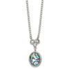 Lex & Lu Chisel Stainless Steel Polished/Antiqued Synthetic Abalone CZ Necklace - 3 - Lex & Lu