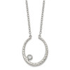 Lex & Lu Chisel Stainless Steel Polished and Textured CZ Necklace - 3 - Lex & Lu