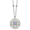 Lex & Lu Chisel Stainless Steel Synthetic Purple Calcedony Circle Necklace - Lex & Lu