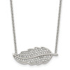 Lex & Lu Chisel Stainless Steel Polished Leaf w/CZs Necklace - Lex & Lu