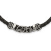 Lex & Lu Chisel Stainless Steel Black Leather w/Antiqued Beads Necklace - Lex & Lu