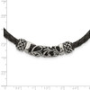 Lex & Lu Chisel Stainless Steel Black Leather w/Antiqued Beads Necklace - 5 - Lex & Lu