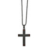 Lex & Lu Chisel Stainless Steel Black Plated w/Tiger's Eye Cross 22'' Necklace - Lex & Lu