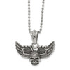 Lex & Lu Chisel Stainless Steel Antiqued and Polished Skull w/Wings 22'' Necklace - Lex & Lu
