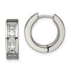 Lex & Lu Chisel Titanium Polished w/CZ 5.00mm Hinged Hoop Earrings - Lex & Lu