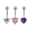 Lex & Lu Steel CZ Gem Belly Button Ring Navel Piercing Heart-Lex & Lu