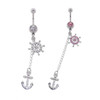 Lex & Lu Steel CZ Gem Belly Button Ring Navel Piercing Wheel and Anchor-Lex & Lu