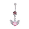 Lex & Lu Steel CZ Gem Belly Button Ring Navel Piercing Heart With Wings-Lex & Lu