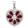 Lex & Lu Sterling Silver Polished w/CZ and Syn. Ruby Heart Pendant - Lex & Lu