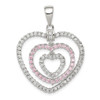 Lex & Lu Sterling Silver Polished Pink/White CZ Hearts Pendant - Lex & Lu