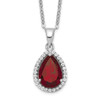 Lex & Lu Sterling Silver Polished Garnet & CZ Necklace 18'' - Lex & Lu