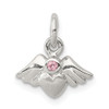 Lex & Lu Sterling Silver Polished & Satin Heart w/Angel Wings Pink CZ Pendant - Lex & Lu