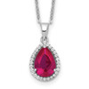 Lex & Lu Sterling Silver Polished Created Ruby & CZ Necklace - Lex & Lu