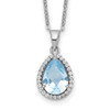 Lex & Lu Sterling Silver Polished Created Aquamarine & CZ Necklace 18'' - Lex & Lu