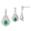 Lex & Lu Sterling Silver Polished Green Agate Pendant and Post Earrings Set - Lex & Lu