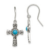 Lex & Lu Sterling Silver Antiqued Recon Turquoise Cross Shepherd Hook Earrings - Lex & Lu