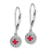 Lex & Lu 14k White Gold Diamond Halo Ruby Leverback Dangle Earrings - 2 - Lex & Lu