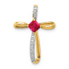 Lex & Lu 14k Yellow Gold w/Rhodium Lab Created Ruby and Diamond Cross Pendant - Lex & Lu