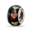 Lex & Lu Sterling Silver Reflections Orange/Green Hearts Dichroic Glass Bead - Lex & Lu