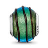 Lex & Lu Sterling Silver Reflections Teal w/Black Stripes Italian Murano Bead - 3 - Lex & Lu