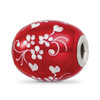 Lex & Lu Sterling Silver Reflections Red Hand Painted Floral Hearts Fenton Glass Bead - Lex & Lu
