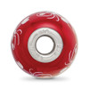 Lex & Lu Sterling Silver Reflections Red Hand Painted Floral Hearts Fenton Glass Bead - 2 - Lex & Lu