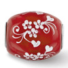 Lex & Lu Sterling Silver Reflections Red Hand Painted Floral Hearts Fenton Glass Bead - 4 - Lex & Lu