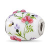 Lex & Lu Sterling Silver Reflections White Hand Painted Floral Fenton Glass Bead - Lex & Lu