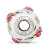 Lex & Lu Sterling Silver Reflections White Hand Painted Floral Fenton Glass Bead - 2 - Lex & Lu