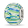 Lex & Lu Sterling Silver Reflections Blue, Green and White Striped Glass Bead - Lex & Lu