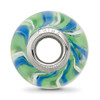 Lex & Lu Sterling Silver Reflections Blue, Green and White Striped Glass Bead - 2 - Lex & Lu