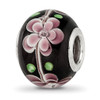 Lex & Lu Sterling Silver Reflections Pink and Green Floral Black Glass Bead - Lex & Lu