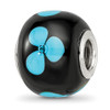 Lex & Lu Sterling Silver Reflections Blue Floral Black Glass Bead - Lex & Lu