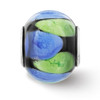 Lex & Lu Sterling Silver Reflections Blue and Green Dot Black Glass Bead - 6 - Lex & Lu