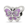 Lex & Lu Sterling Silver Reflections Purple & Green Enameled CZ Butterfly Bead - Lex & Lu