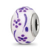 Lex & Lu Sterling Silver Reflections Purple Glitter Flower Italian Glass Bead - Lex & Lu